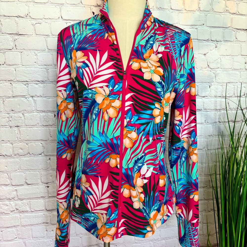 TOMMY BAHAMA Golf & Tennis Zippered Tropical Print Fitted Jacket--NWT--M